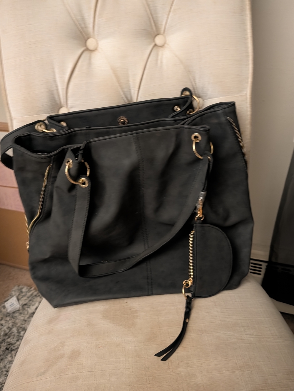 Black Tote Bag with Gold Hardware - Women Bags